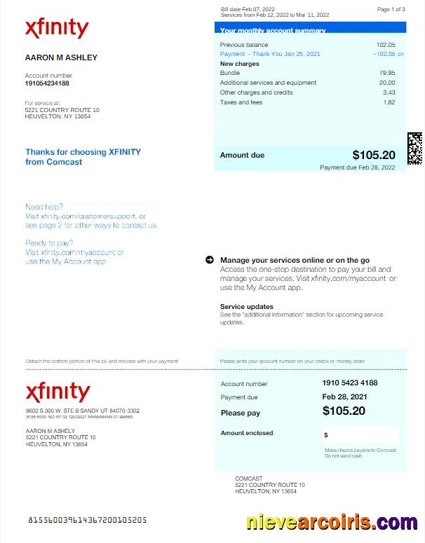 USA XFINITY utility bill, version 2